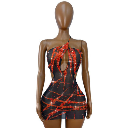 Xuezhua Bloodclaw Rhinestone Backless Mini Party Dress