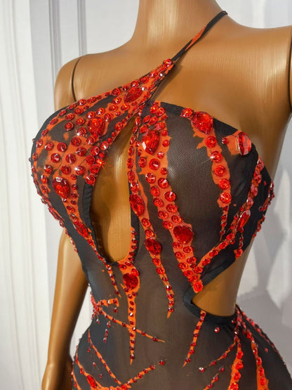 Xuezhua Bloodclaw Rhinestone Backless Mini Party Dress