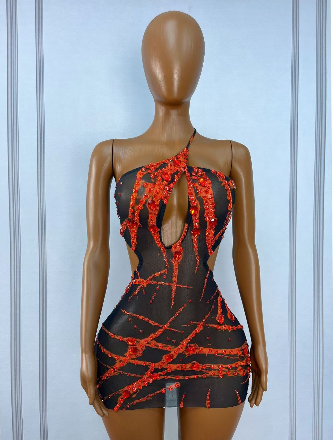 Xuezhua Bloodclaw Rhinestone Backless Mini Party Dress