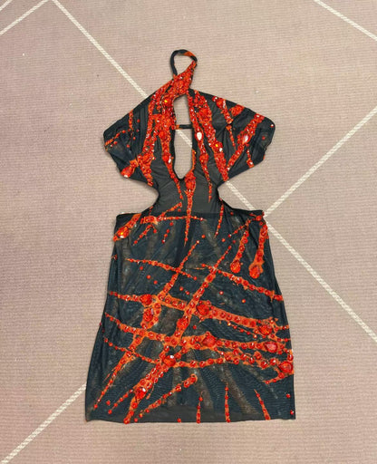 Xuezhua Bloodclaw Rhinestone Backless Mini Party Dress