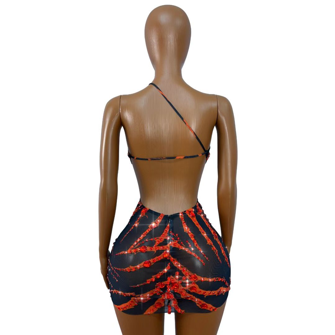 Xuezhua Bloodclaw Rhinestone Backless Mini Party Dress