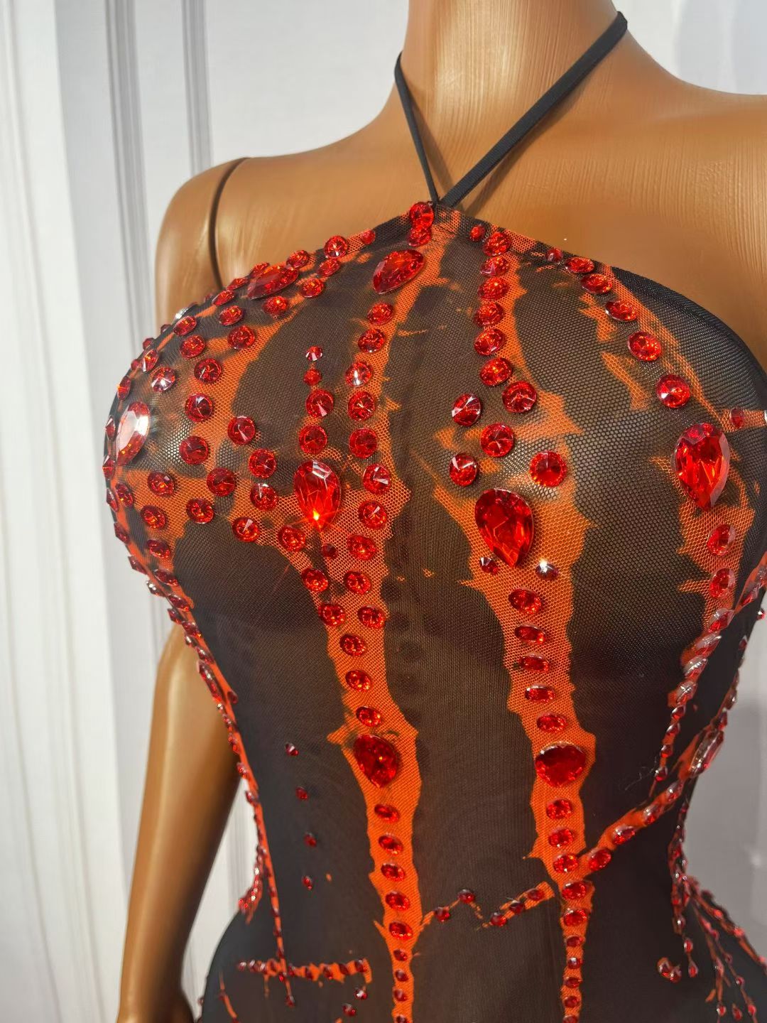 Xuezhua Bloodclaw Rhinestone Halter Maxi Dress