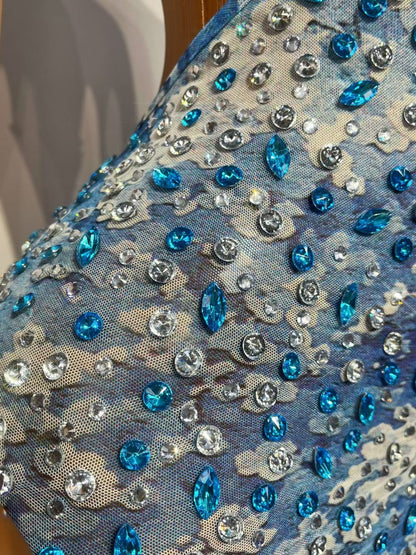 Lanmeiguojiang Rhinestone Blueberry Jam Print Party Dress