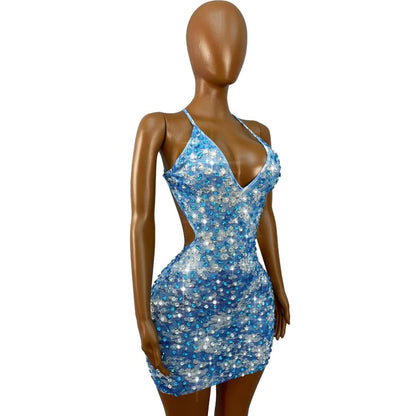 Lanmeiguojiang Rhinestone Blueberry Jam Print Party Dress