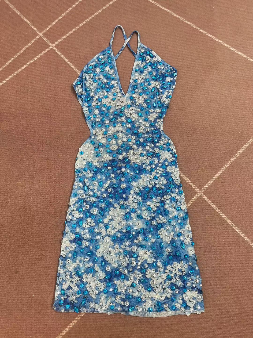 Lanmeiguojiang Rhinestone Blueberry Jam Print Party Dress