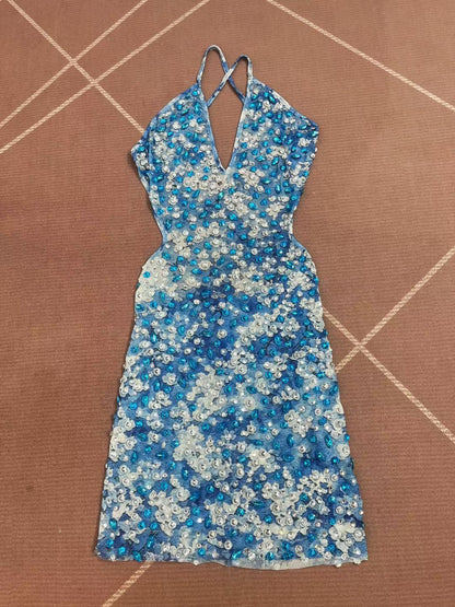 Lanmeiguojiang Rhinestone Blueberry Jam Print Party Dress