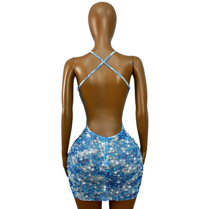 Lanmeiguojiang Rhinestone Blueberry Jam Print Party Dress