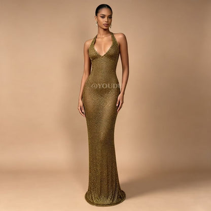 Jinmantang Rhinestone Golden Treasure Luxe Stage Dress