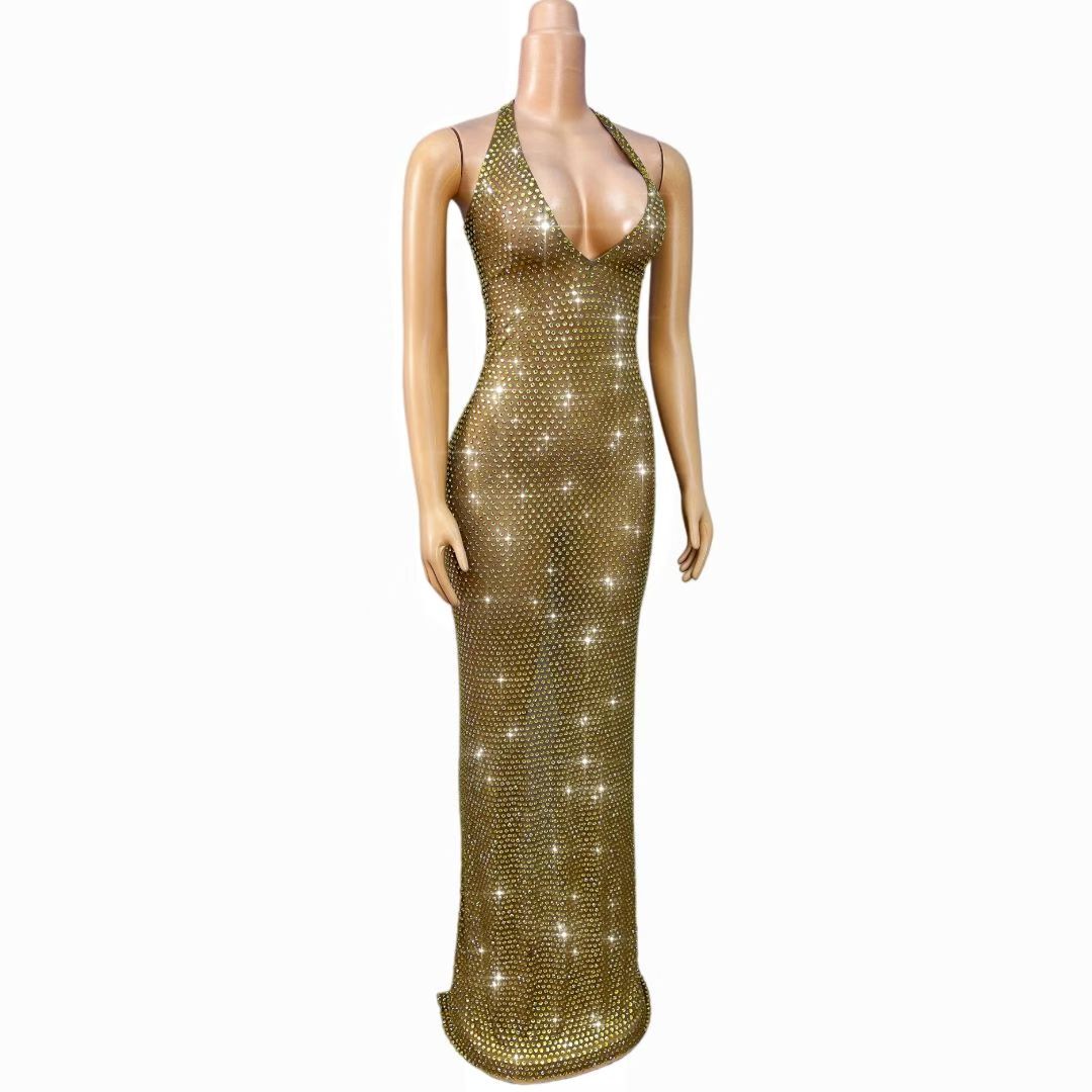 Jinmantang Rhinestone Golden Treasure Luxe Stage Dress
