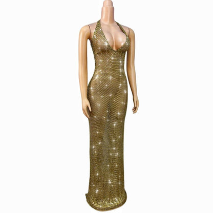 Jinmantang Rhinestone Golden Treasure Luxe Stage Dress