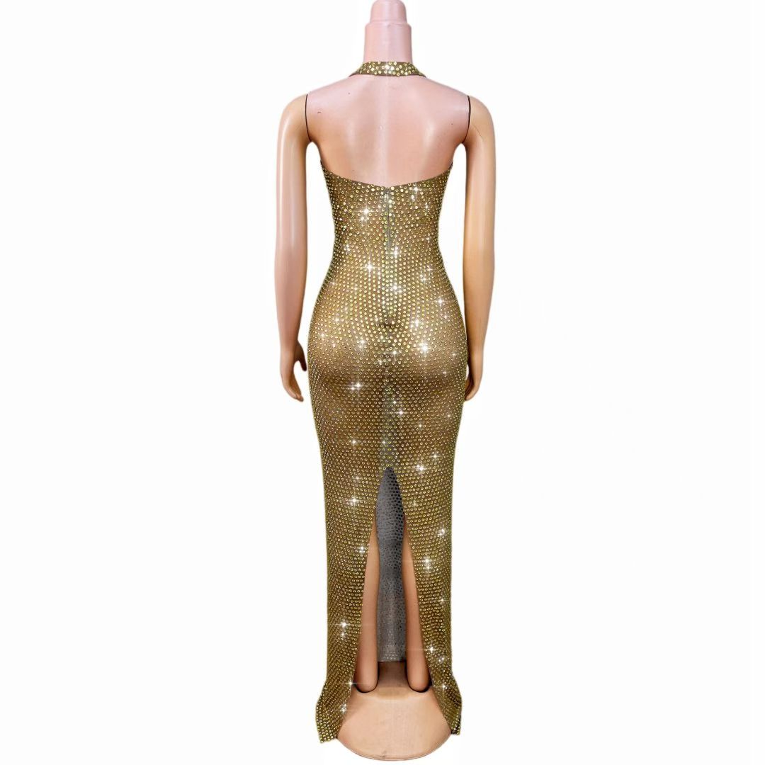 Jinmantang Rhinestone Golden Treasure Luxe Stage Dress