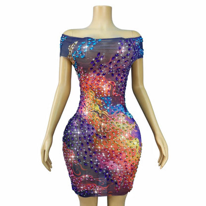 Hualin Rhinestone Floral Scale Print Dance Dress