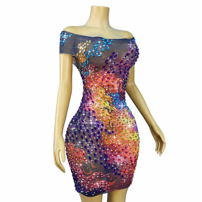 Hualin Rhinestone Floral Scale Print Dance Dress