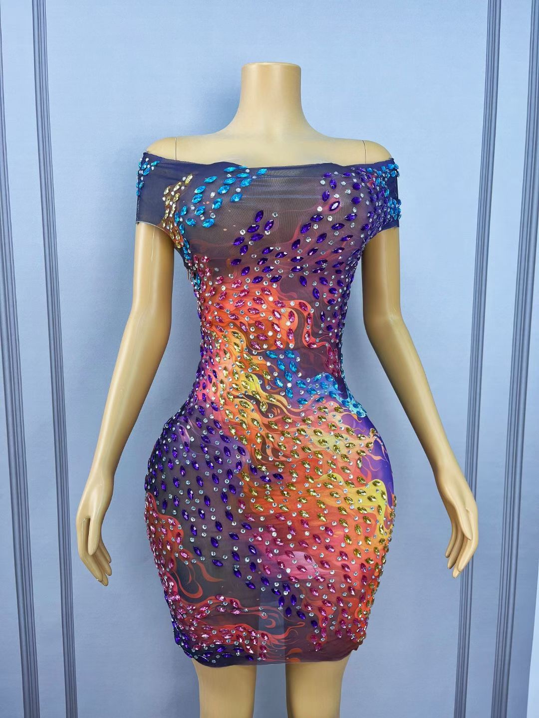 Hualin Rhinestone Floral Scale Print Dance Dress