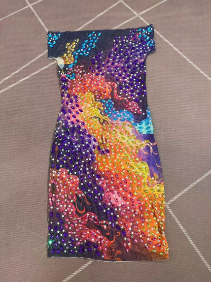 Hualin Rhinestone Floral Scale Print Dance Dress