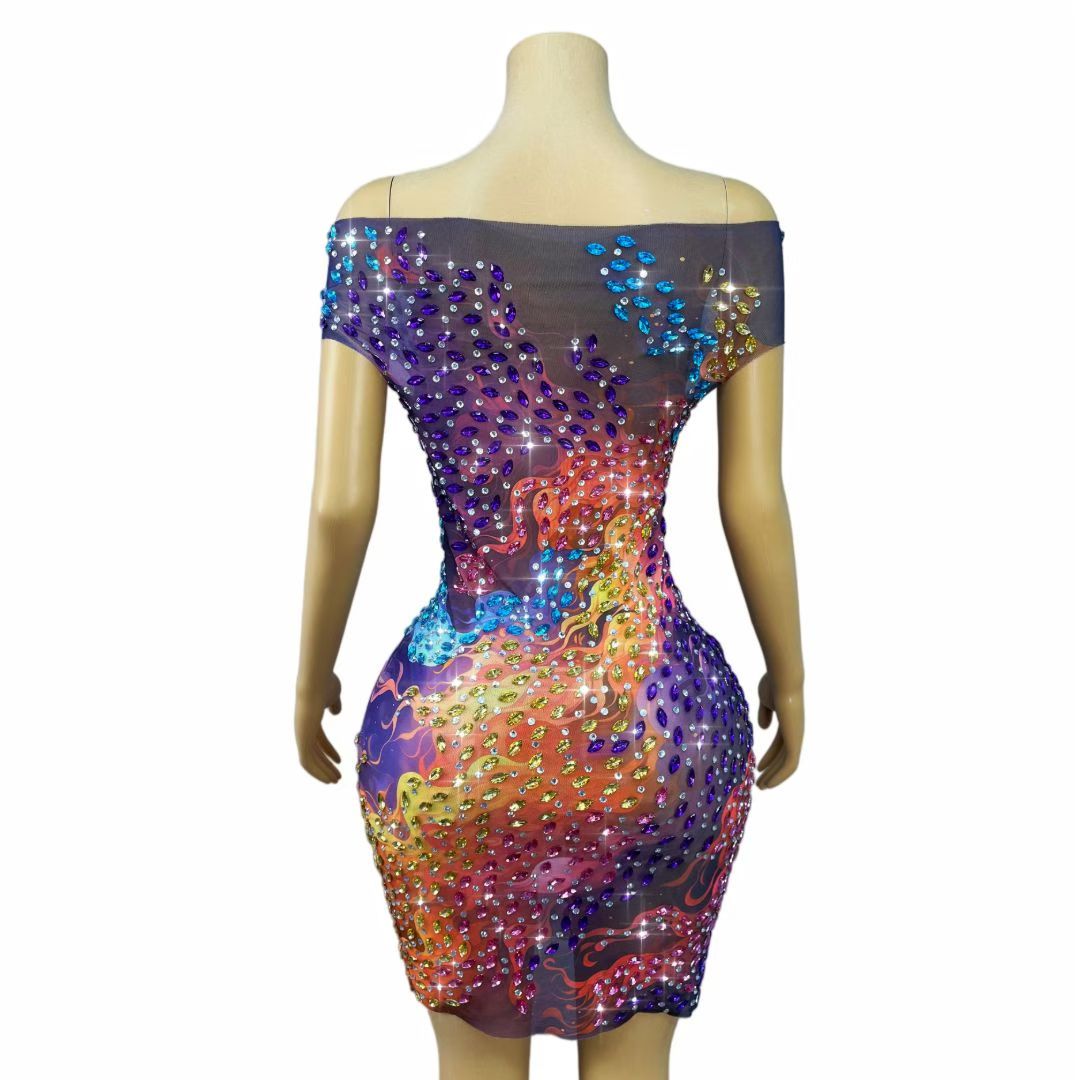 Hualin Rhinestone Floral Scale Print Dance Dress