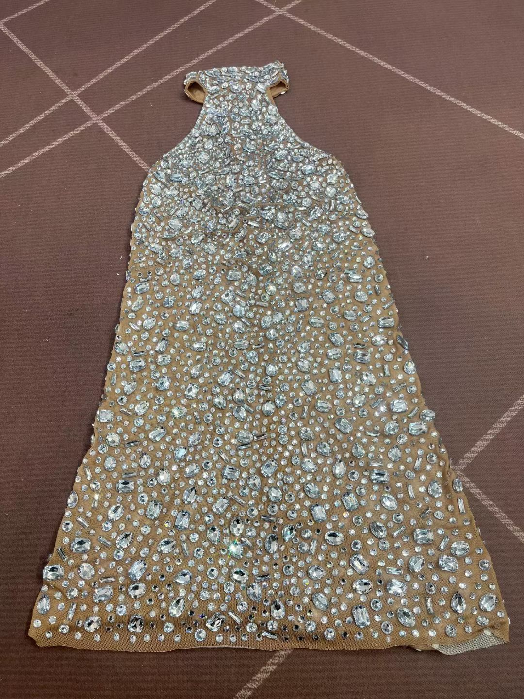 Sadoudou Rhinestone Bean Print Performance Dress