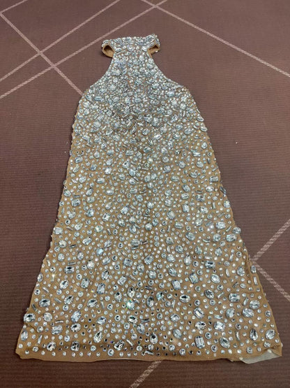 Sadoudou Rhinestone Bean Print Performance Dress
