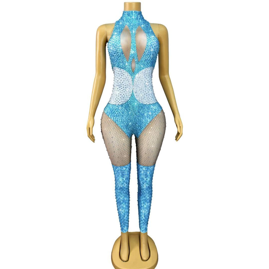 CELESINYI Qinglan Crystal Blue Cutout Bodysuit