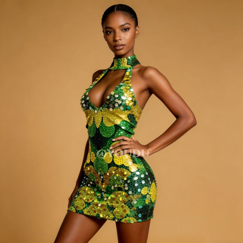 CELESINYI Qingzongzi Crystal Jade Shell Mini Dress