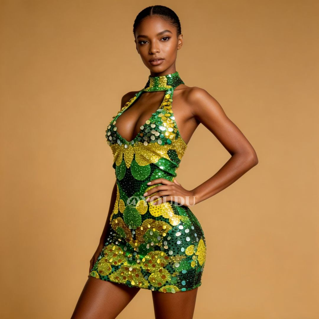 Qingzongzi Rhinestone Green Zongzi Dance Costume