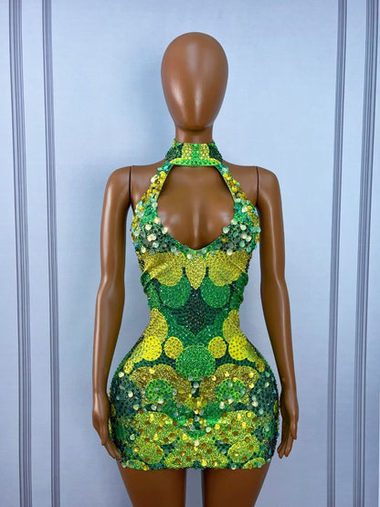 Qingzongzi Rhinestone Green Zongzi Dance Costume