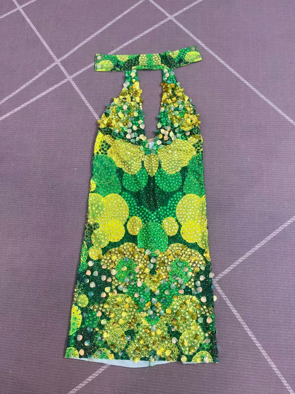 Qingzongzi Rhinestone Green Zongzi Dance Costume