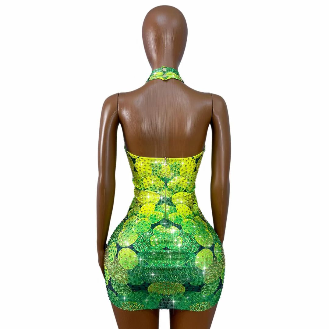 Qingzongzi Rhinestone Green Zongzi Dance Costume