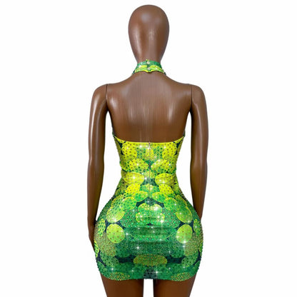 Qingzongzi Rhinestone Green Zongzi Dance Costume