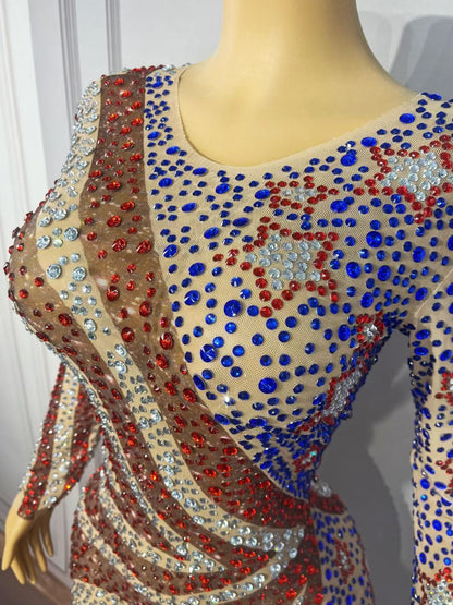 Meishi Rhinestone American Style Hip Hop Dance Jumpsuit