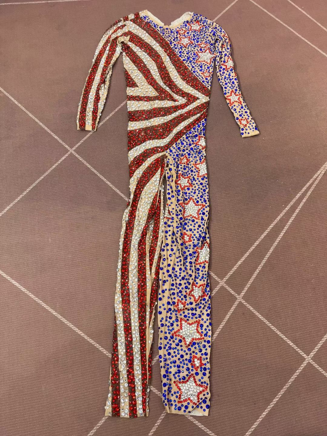 CELESINYI Meishi Crystal USA Flag Catsuit