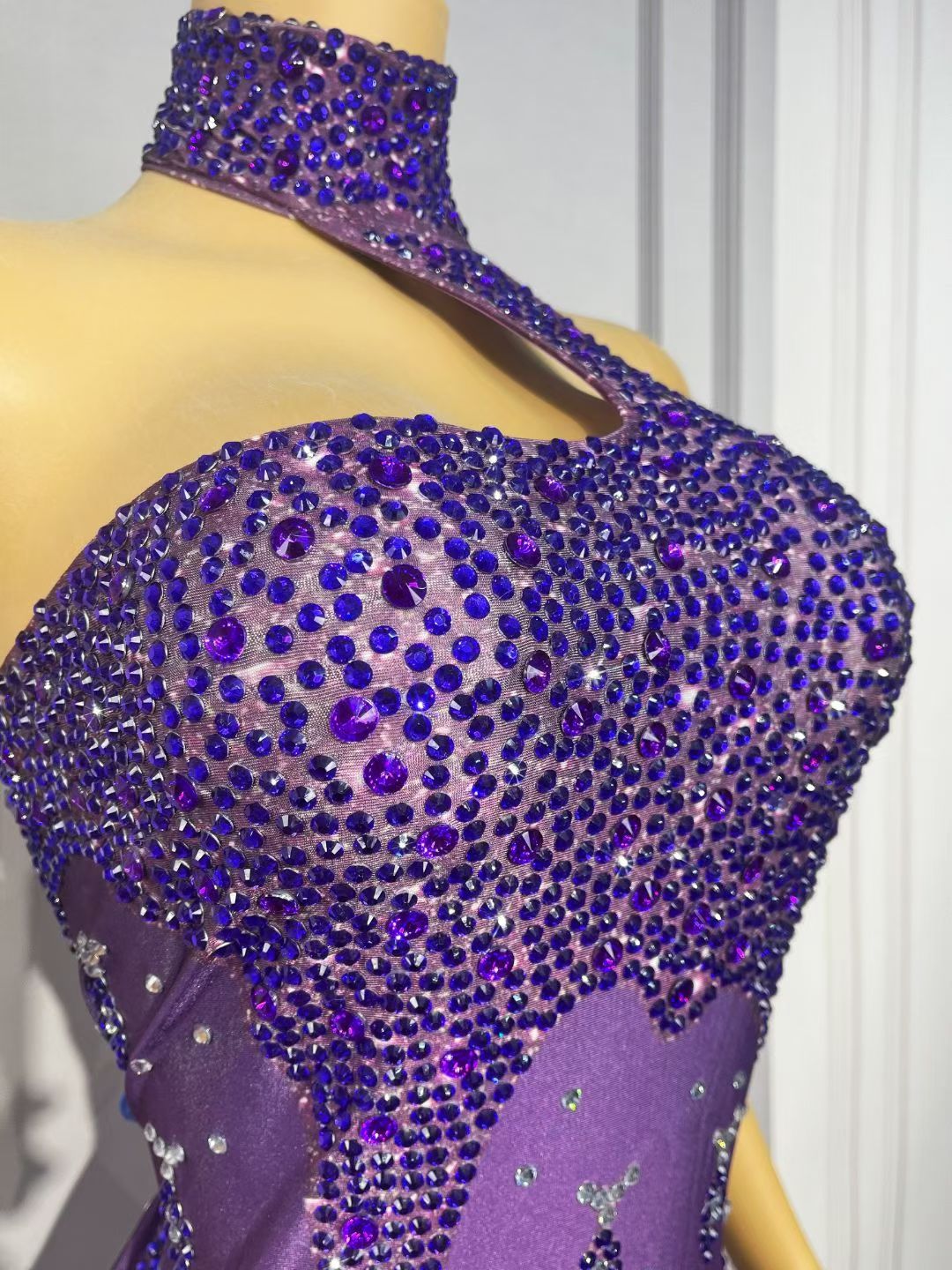 Zishuilian Rhinestone Purple Waterfall Stage Show Dress