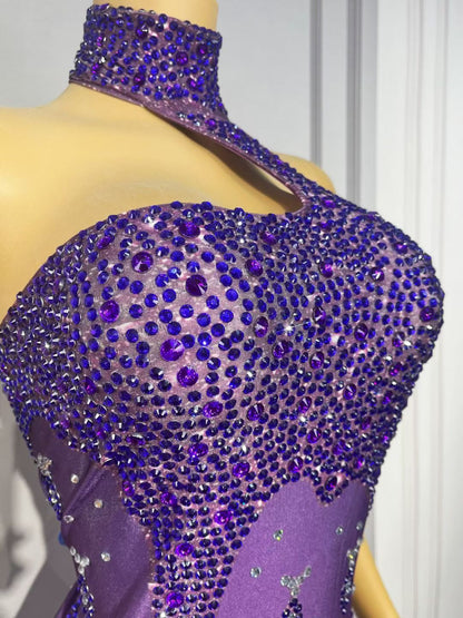 Zishuilian Rhinestone Purple Waterfall Stage Show Dress