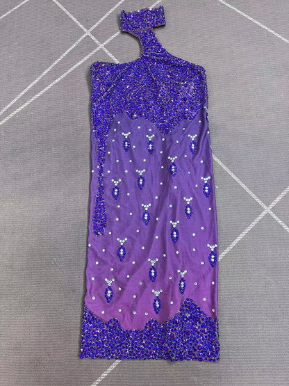 Zishuilian Rhinestone Purple Waterfall Stage Show Dress
