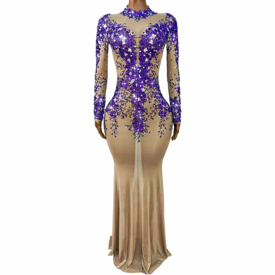 Zimeihua Rhinestone Purple Plum Blossom Dance Dress