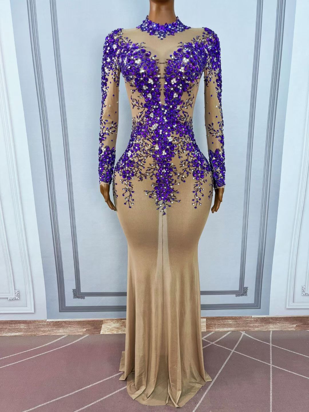 CELESINYI Zimeihua Crystal Plum Blossom Illusion Gown