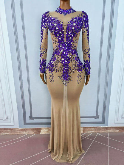 Zimeihua Rhinestone Purple Plum Blossom Dance Dress