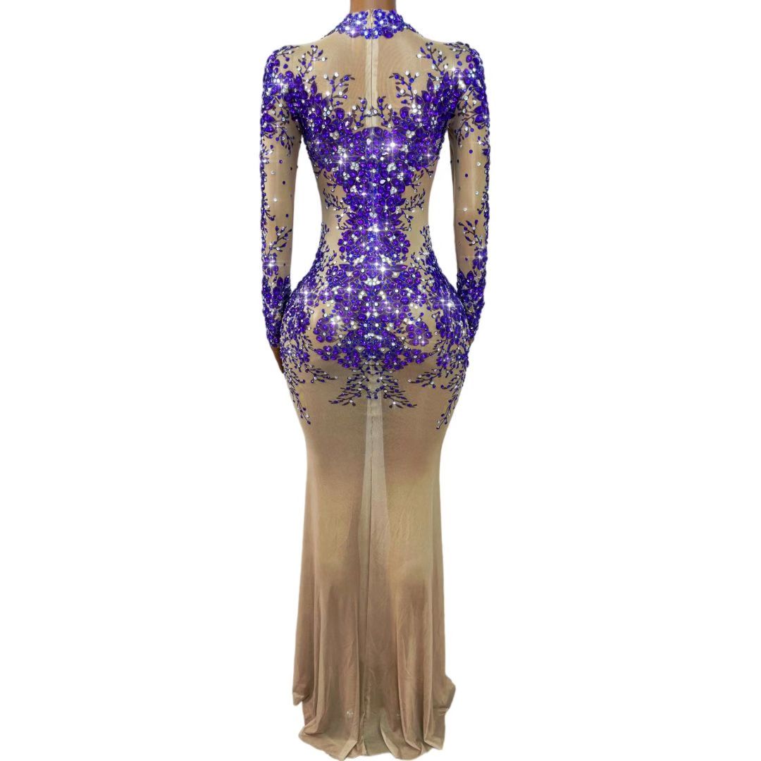 Zimeihua Rhinestone Purple Plum Blossom Dance Dress