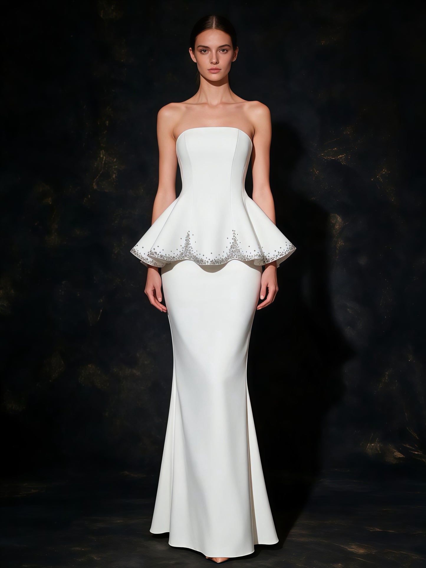 CELESINYI Baixizhuang Crystal Peplum Strapless Gown