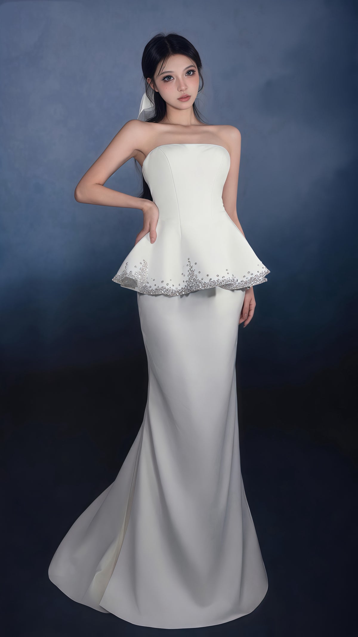 CELESINYI Baixizhuang Crystal Peplum Strapless Gown