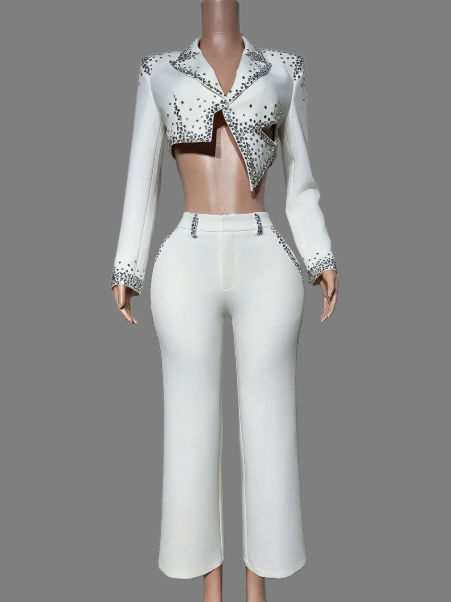 CELESINYI Baixizhuang Crystal Crop Blazer Pants Set