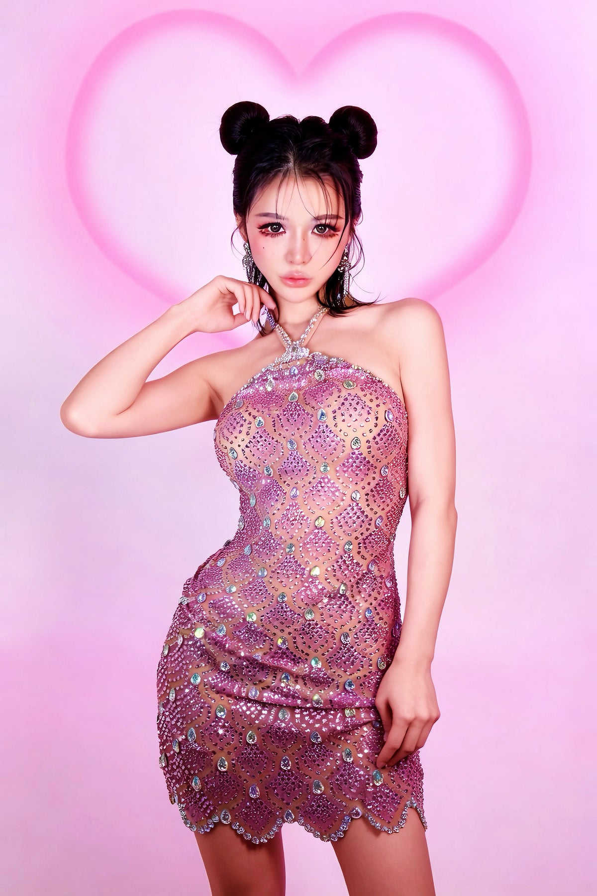 CELESINYI Fenling Lavender Crystal Halter Mini Dress