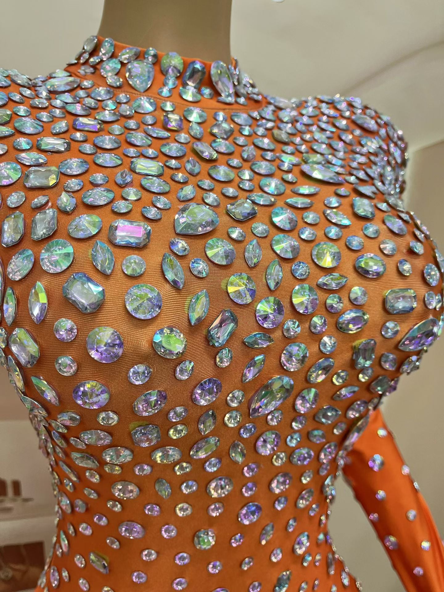 CELESINYI Dashuijing Crystal Bell-Bottom Jumpsuit (Orange AB)
