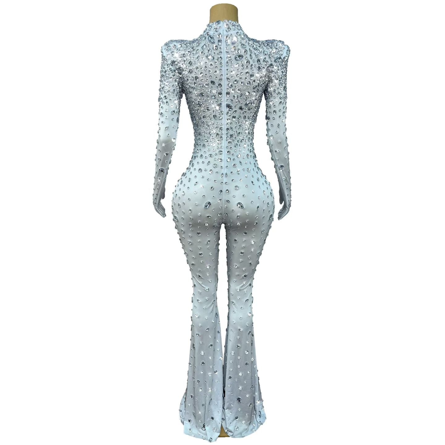 CELESINYI Dashuijing Crystal Bell-Bottom Jumpsuit (White)