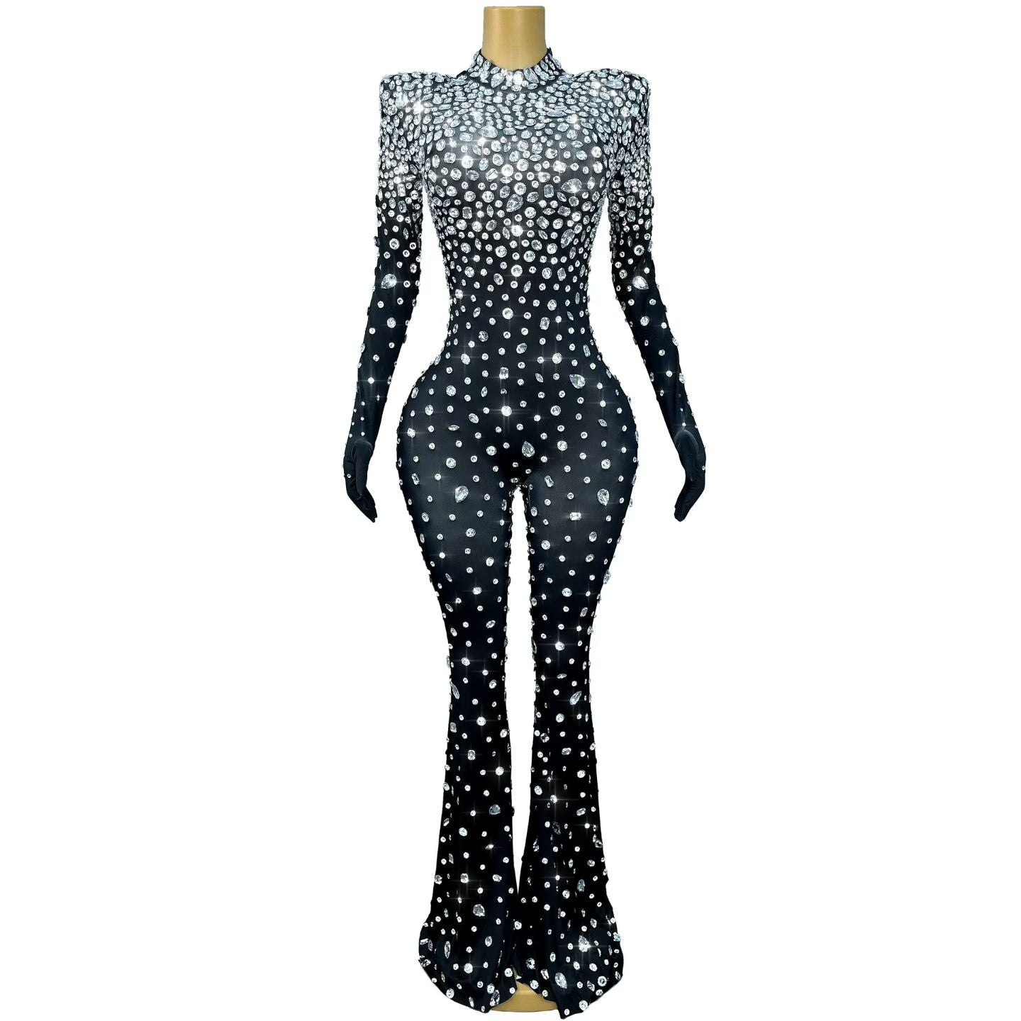 CELESINYI Dashuijing Crystal Bell-Bottom Jumpsuit (Black)