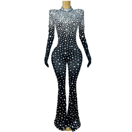 CELESINYI Dashuijing Crystal Bell-Bottom Jumpsuit (Black)