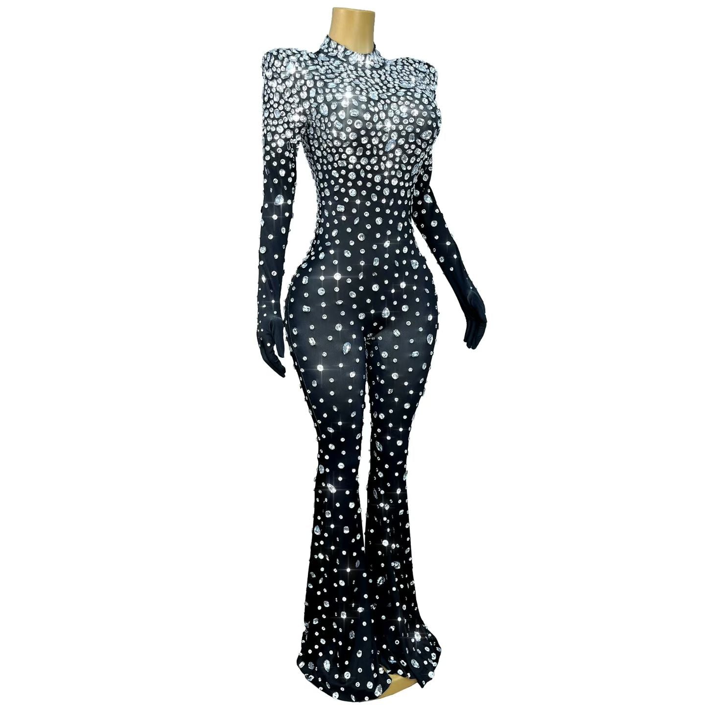 CELESINYI Dashuijing Crystal Bell-Bottom Jumpsuit (Black)