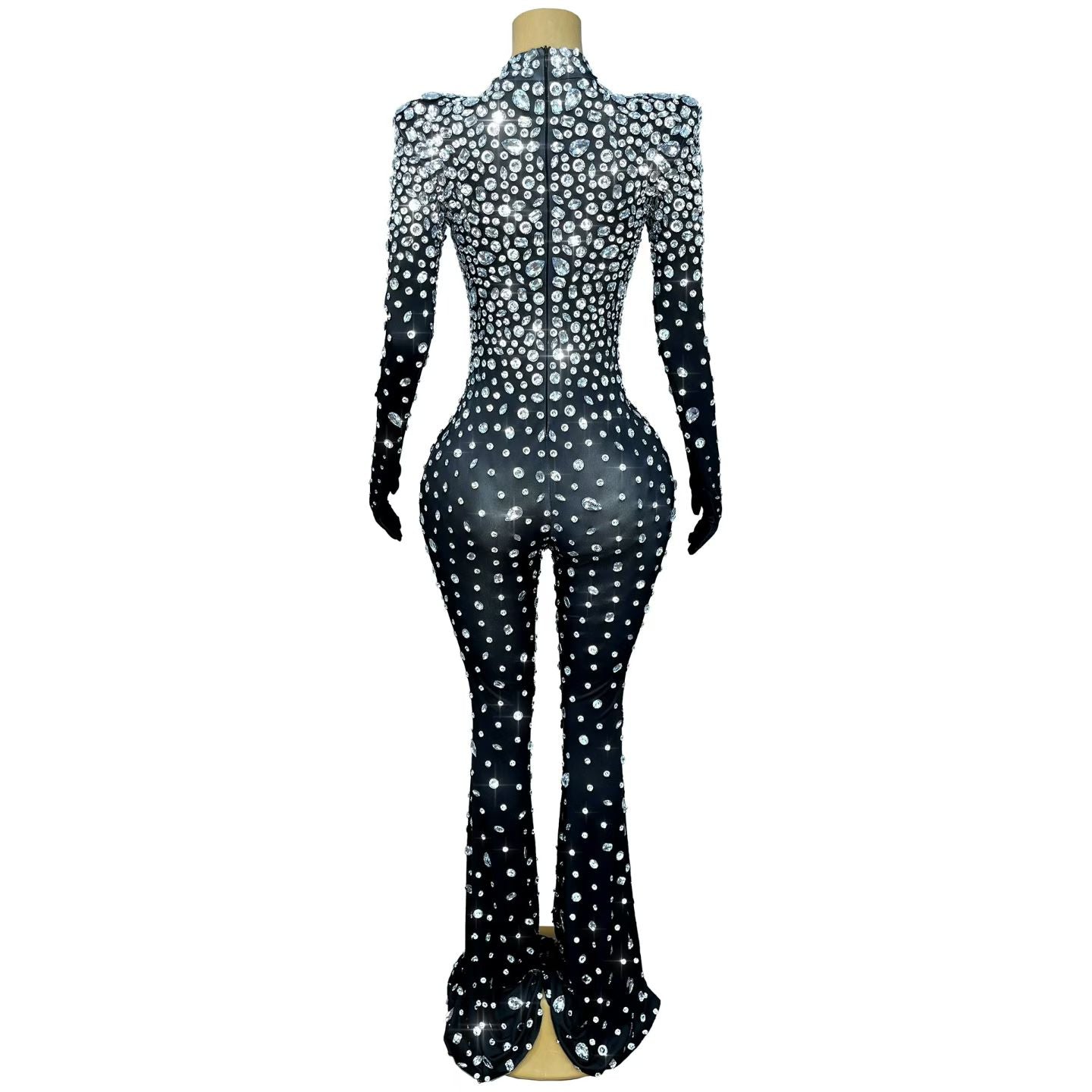 CELESINYI Dashuijing Crystal Bell-Bottom Jumpsuit (Black)
