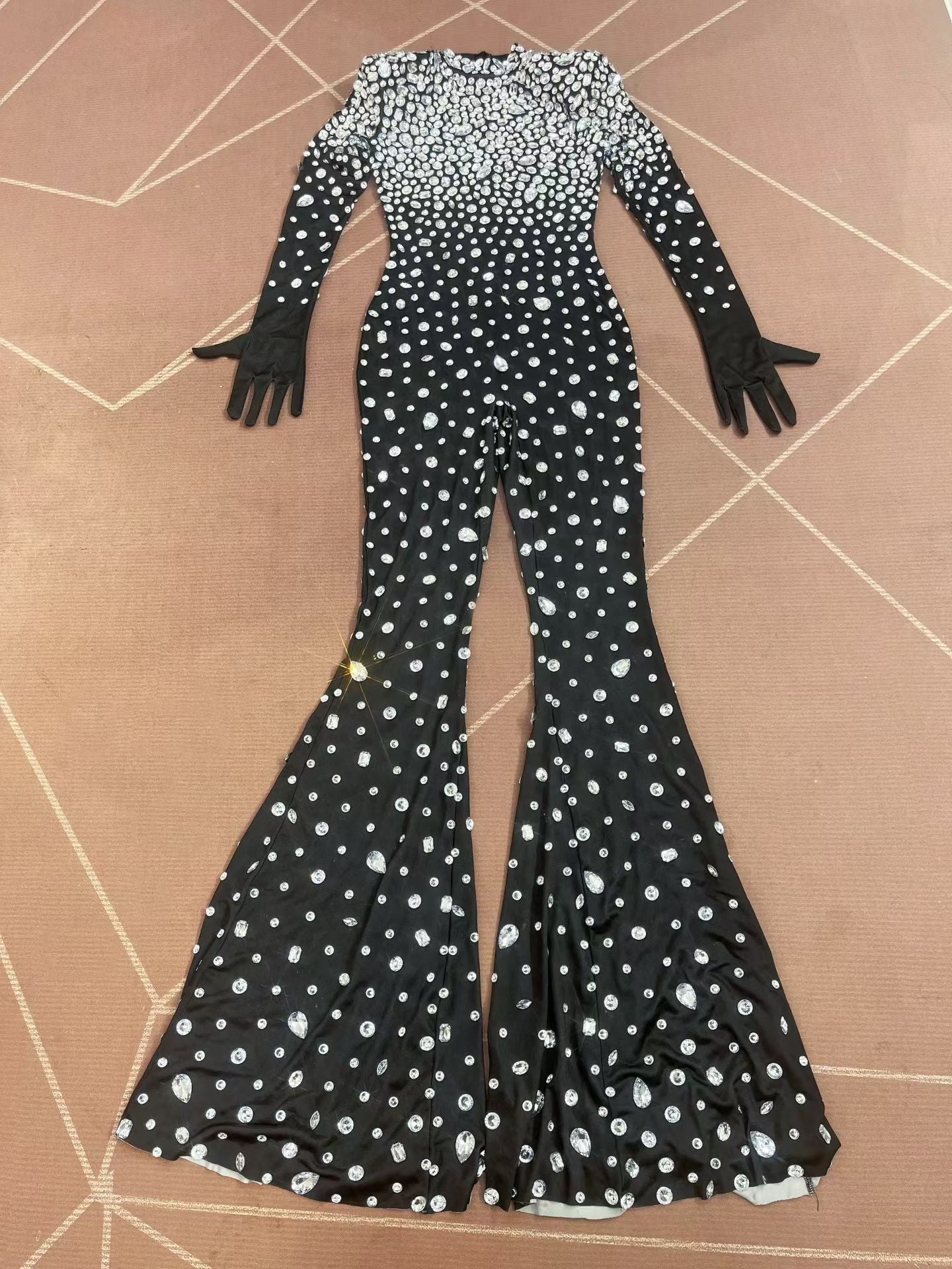 CELESINYI Dashuijing Crystal Bell-Bottom Jumpsuit (Black)