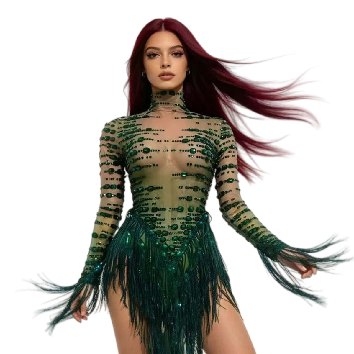CELESINYI Cuiyu Crystal Emerald Bodysuit